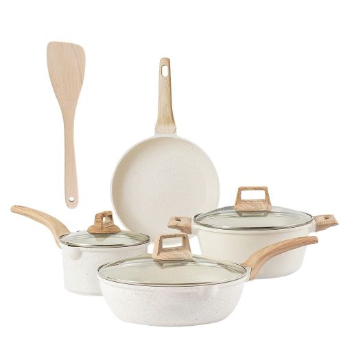 Kitchen Cookware Set Pots and Pans Set White Nonstick Granite Coating Dishwasher Safe Fast Even Heat Induction Frying Pan Stockpot Sauce Pan Kitchen Cookware Set Pots and Pans Set White Nonstick Granite Coating Dishwasher Safe Fast Even Heat Induction Frying Pan Stockpot Sauce Pan